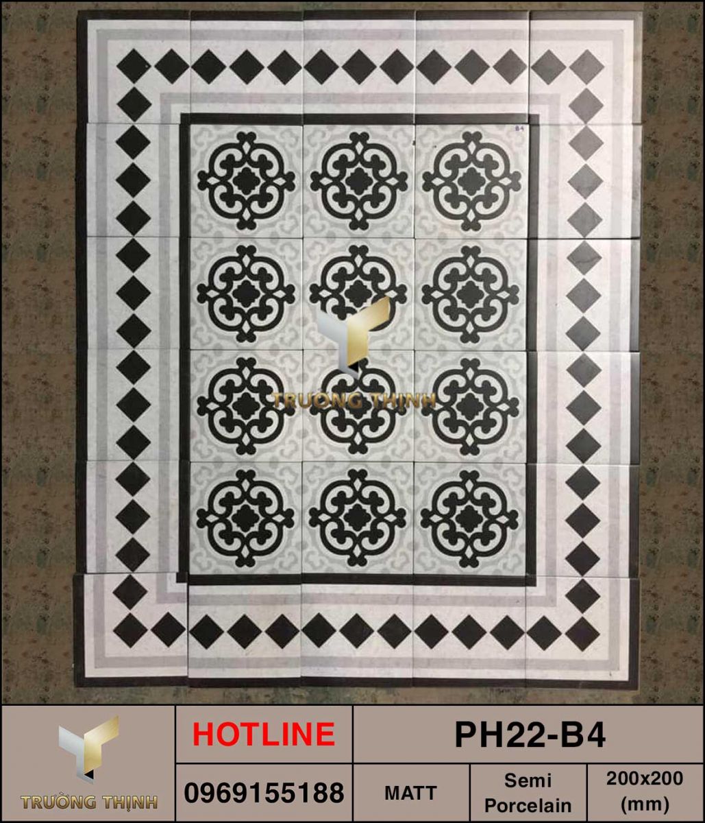 Ảnh thực tế gạch ốp lát 200x200 Viglacera Platinum PH22-B4 ghép mẫu tại kho để khách hàng tham khảo