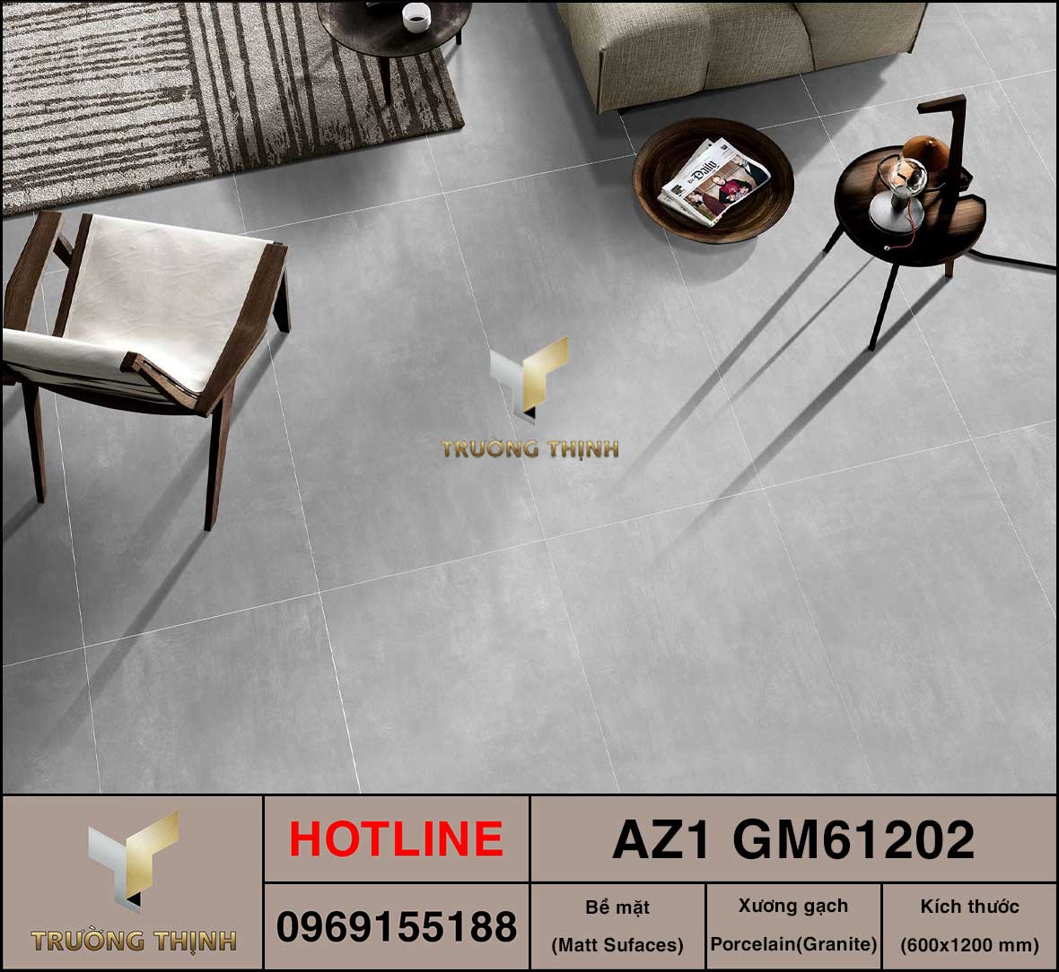 Gạch Porcelain vân xi măng 600x1200 Viglacera AZ1-GM61202 - Sự lựa chọn hoàn hảo cho không gian hiện đại