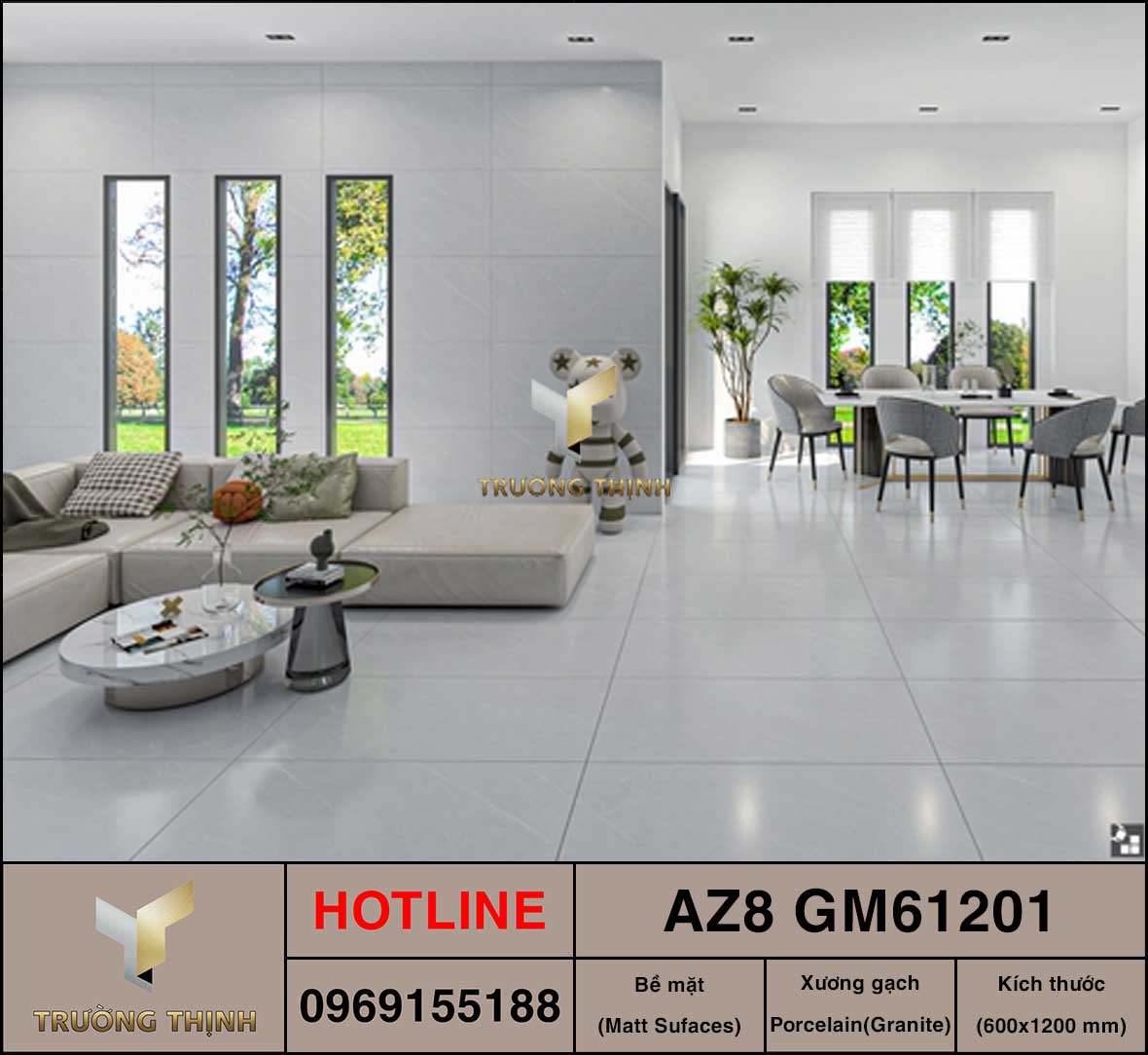 Gạch lát nền chống trơn 600x1200 Viglacera AZ8-GM61201: Giải pháp hoàn hảo cho mọi không gian