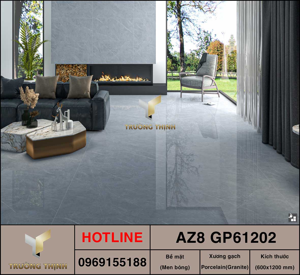 Gạch ốp lát granite ghi xám 600x1200 Viglacera AZ8-GP61202: Nâng tầm đẳng cấp không gian sống