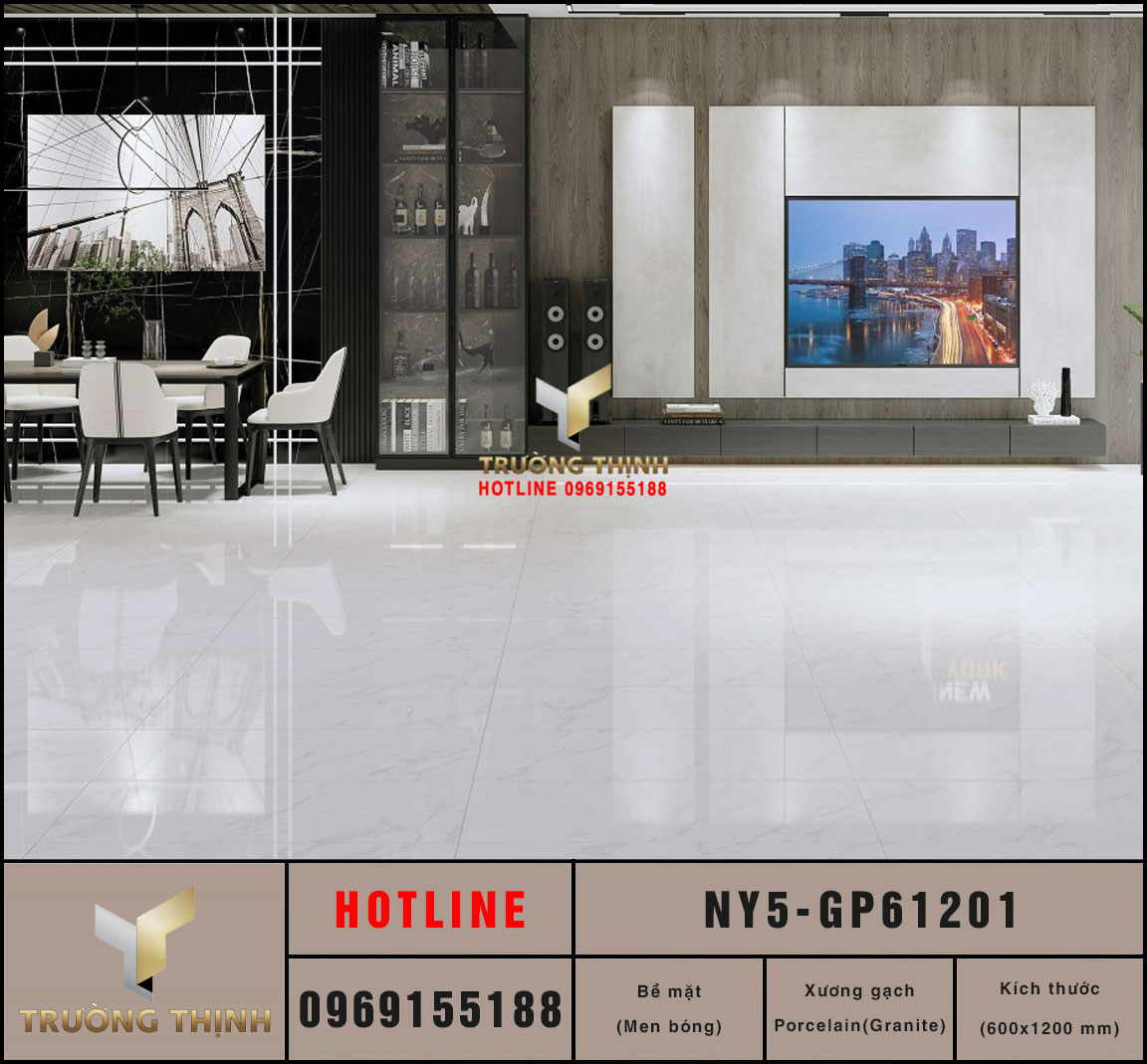 Gạch Viglacera NY5-GP61201 600x1200 Trắng Khói Vân Mây Giá Tốt