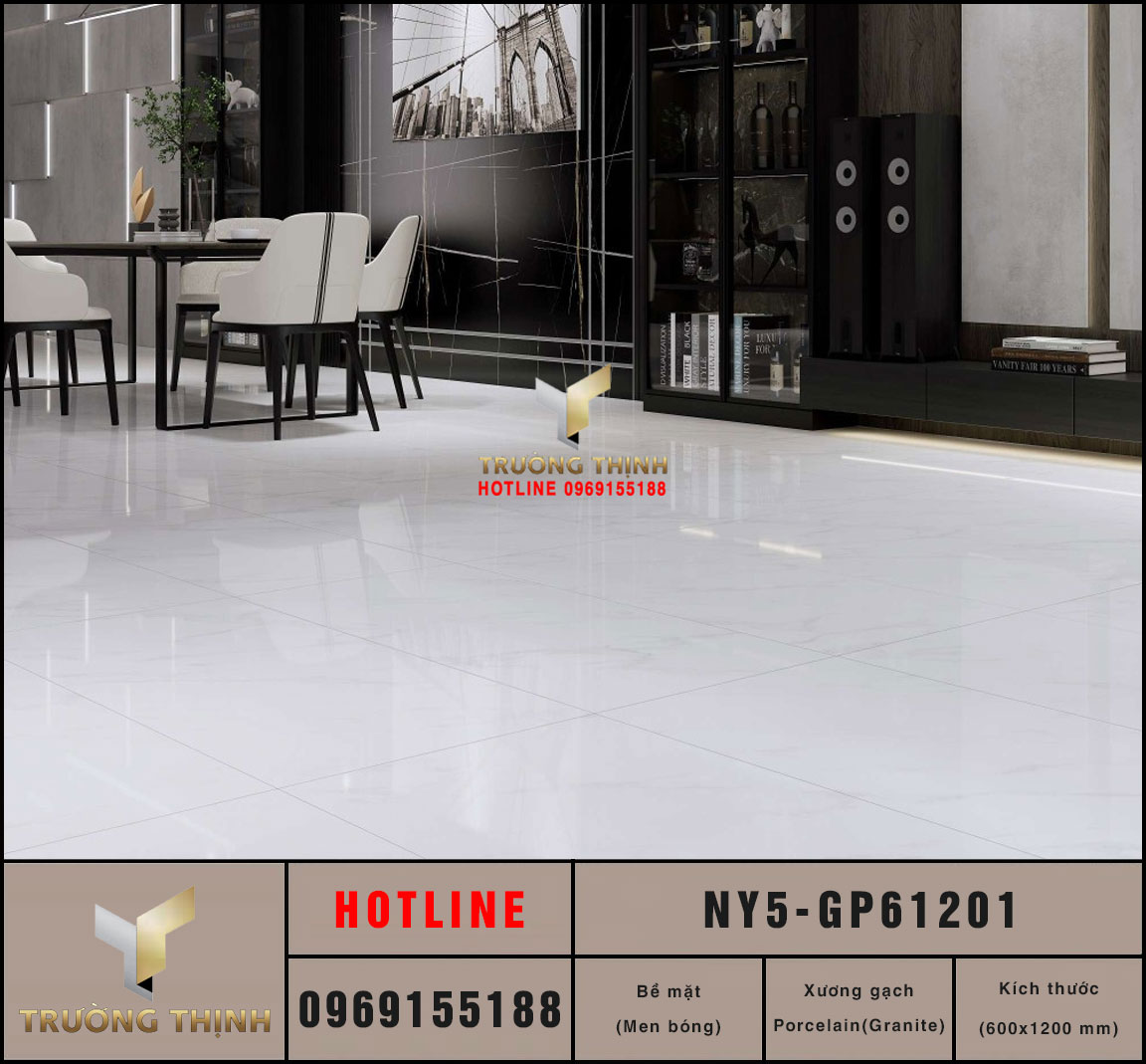 Gạch ốp trắng khói vân mây 600x1200 Viglacera NY5-GP61201: Đẳng cấp không gian hiện đại