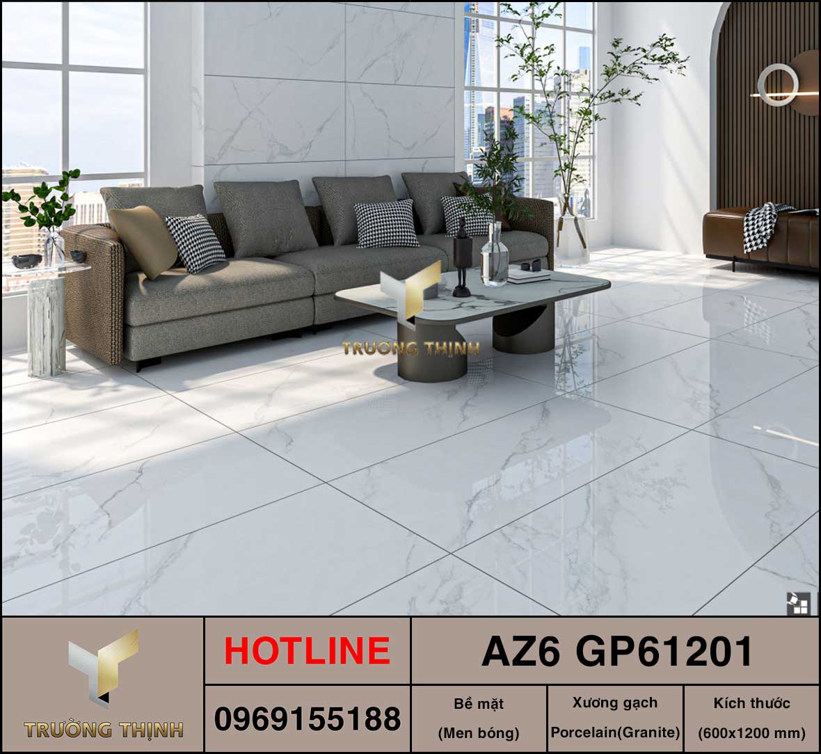 Gạch ốp lát trắng vân mây 600x1200 Viglacera AZ6-GP61201 - Vẻ đẹp tinh tế cho không gian hiện đại