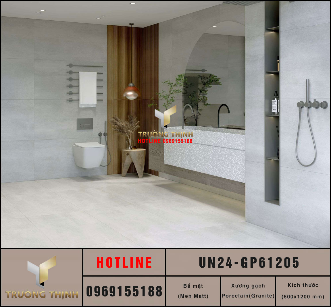 Gạch Viglacera 600x1200 UN24-GM61205 Vân Xi Măng Ghi Xám Đẳng Cấp
