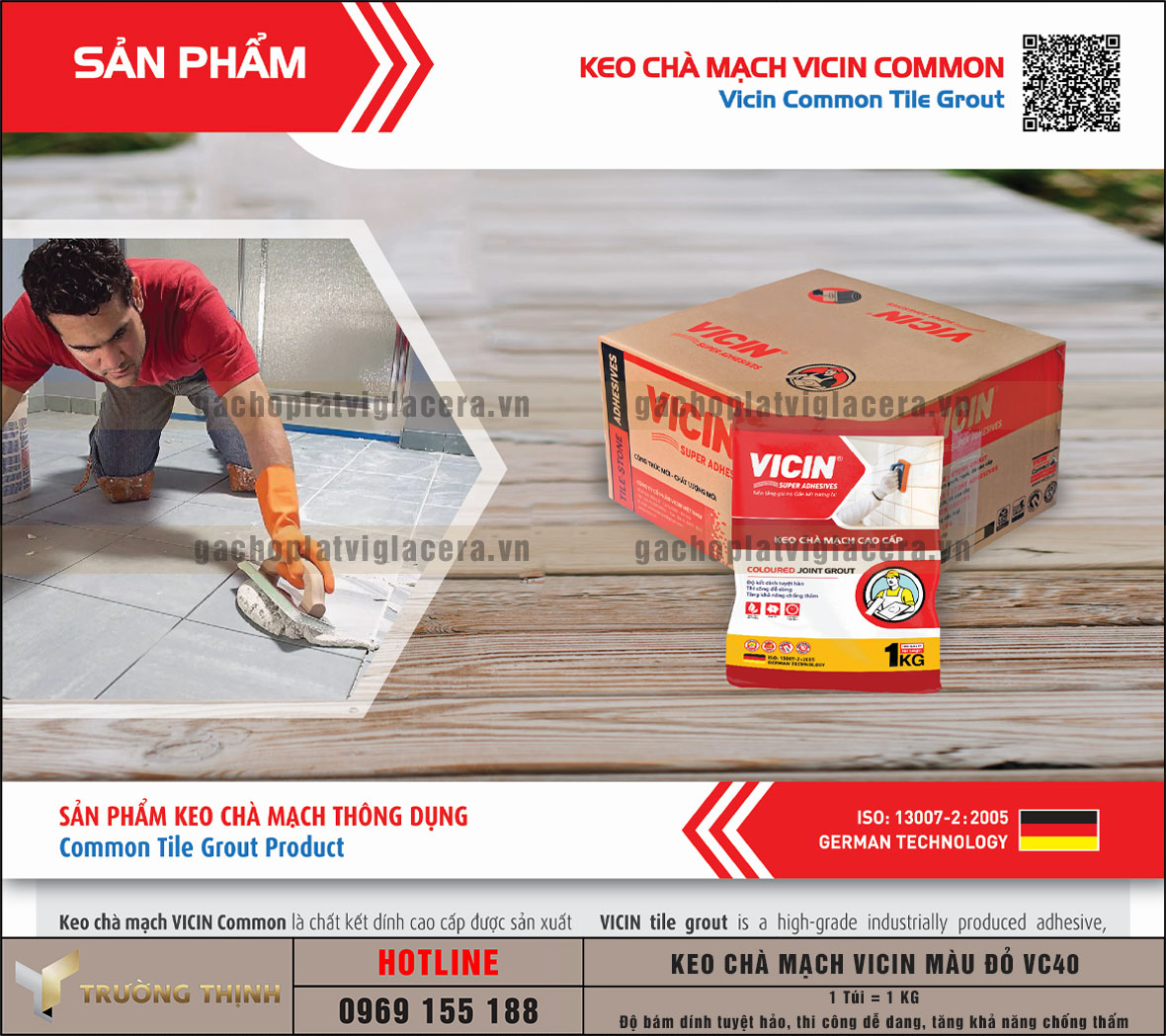 Keo chà mạch cao cấp Vicin màu đỏ VC40 – Chống thấm, bền màu, thẩm mỹ cao