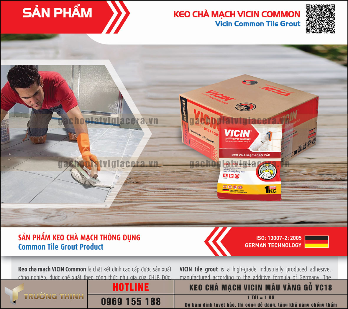 Keo chà mạch cao cấp Vicin màu vàng gỗ VC18 chuyên dụng cho gạch Ceramic, chống nấm mốc, rêu đen, độ bám dính cực cao